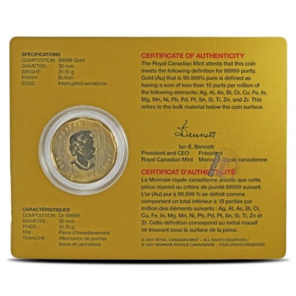 1 oz Canadian Gold Maple Leaf Coin .99999 Pure (Random Year, BU, w/ Assay) - Image 2