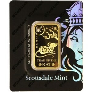 1 oz Scottsdale Lunar Year of the Rat Gold Bar (New w/ Assay)