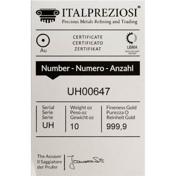 Buy 10 oz Italpreziosi Cast Gold Bar (New) - Image 3