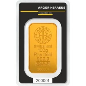 100 Gram Argor Heraeus Kinebar Gold Bar (New w/ Assay)