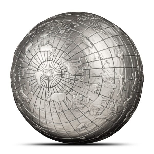 2023 1 Kilo Antique Barbados Silver Animals of the World 3D Spherical Coin (Box + CoA) - Image 3