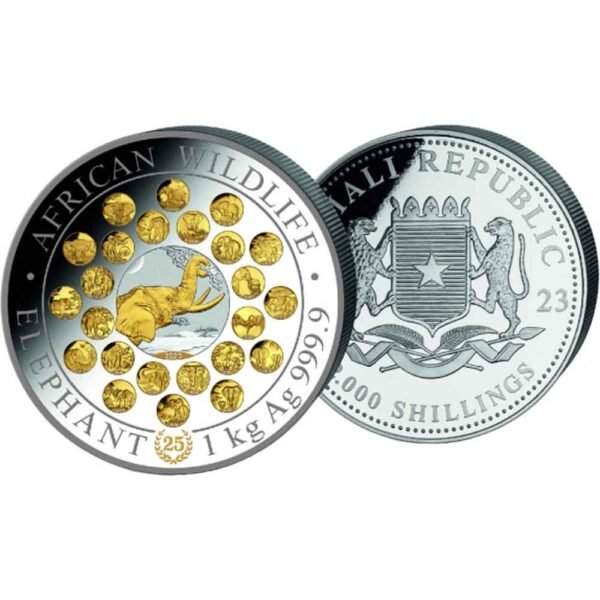 2023 1 Kilo Proof Somalia Silver Elephant Jubilee Coin (Box + CoA) - Image 2