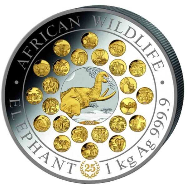 2023 1 Kilo Proof Somalia Silver Elephant Jubilee Coin (Box + CoA) - Image 3