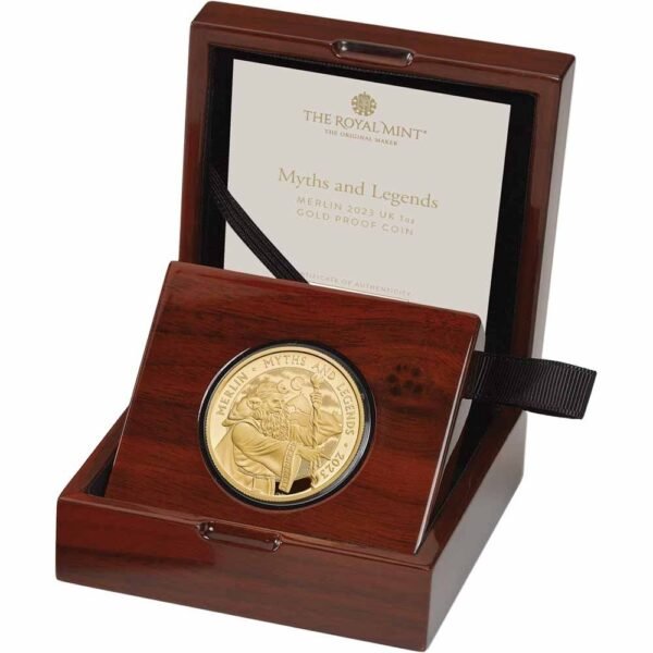 2023 1 oz Proof British Gold Merlin Coin (Box + CoA) - Image 3