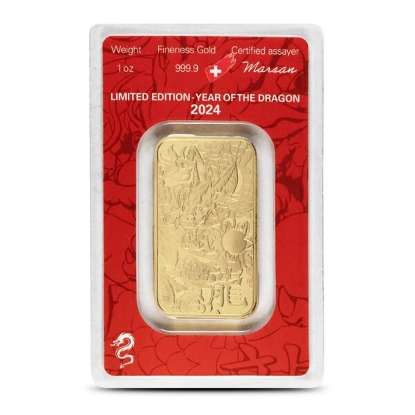 2024 1 oz Argor Heraeus Lunar Dragon Gold Bar (New w/ Assay) - Image 2