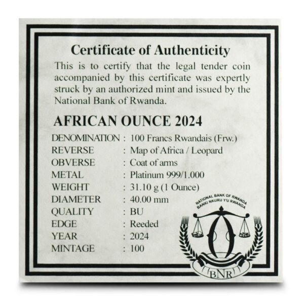 2024 1 oz Rwandan Leopard Platinum Coin (BU) - Image 3