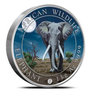 2025 1 Kilo Colorized Somalian Silver Elephant Giant Moon Coin (Box + CoA)