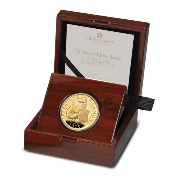 2025 1 oz Proof British Gold Tudor Beasts The Greyhound of Richmond Coin (Box + CoA) - Image 2