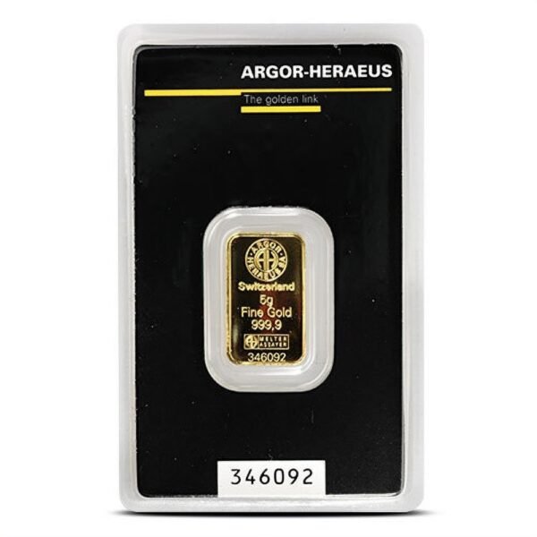 Buy 5 Gram Argor Heraeus Gold Bar