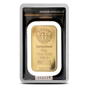 50 Gram Argor Heraeus Gold Bar (New w/ Assay)