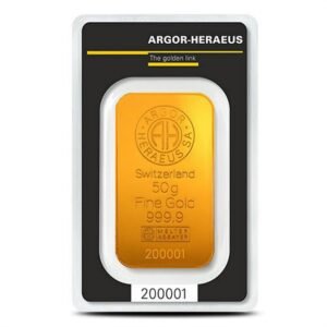 50 Gram Argor Heraeus Kinebar Gold Bar (New w/ Assay)