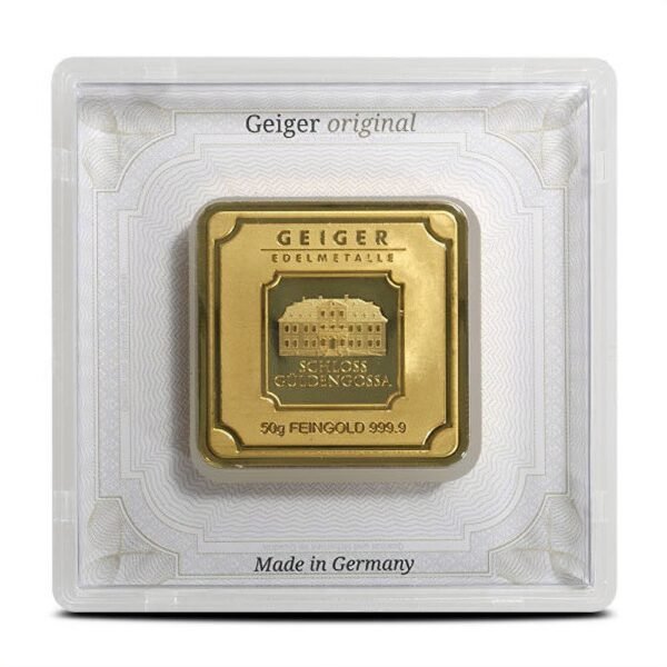 Buy 50 Gram Geiger Square Gold Bar