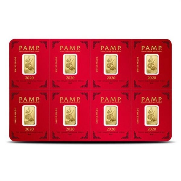 8 Gram PAMP Suisse Lunar Rat Gold Multigram Bar (8×1, New w/ Assay) - Image 2